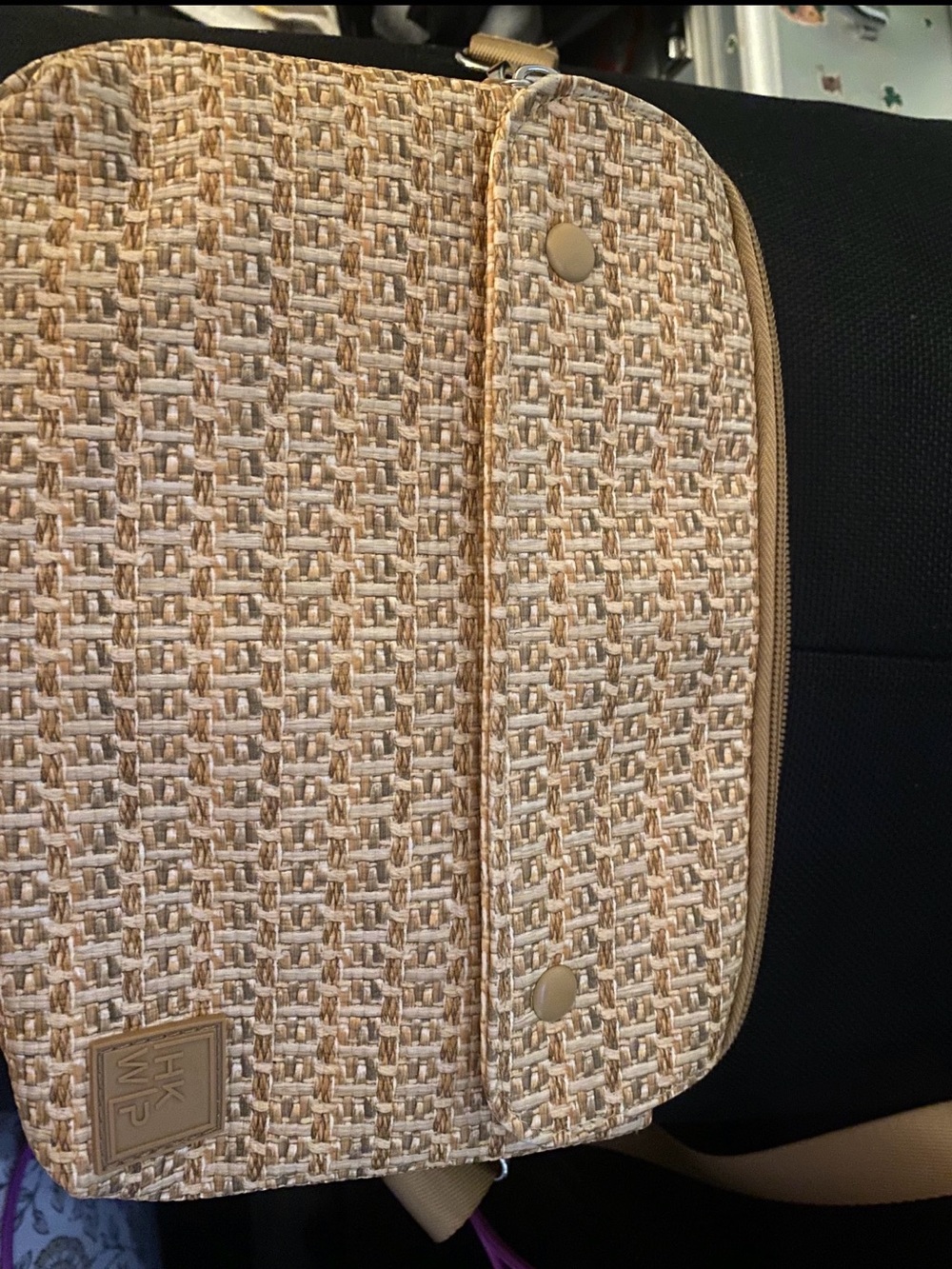 Beige Woven Crossbody Bag Neutral Travel Organizer